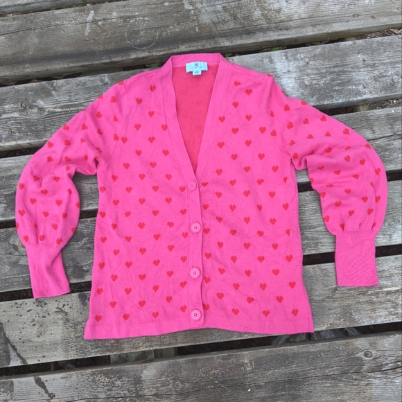 CeCe pink hearts button up cardigan sweater Jennifer's Body Barbie y2k style - Picture 1 of 9